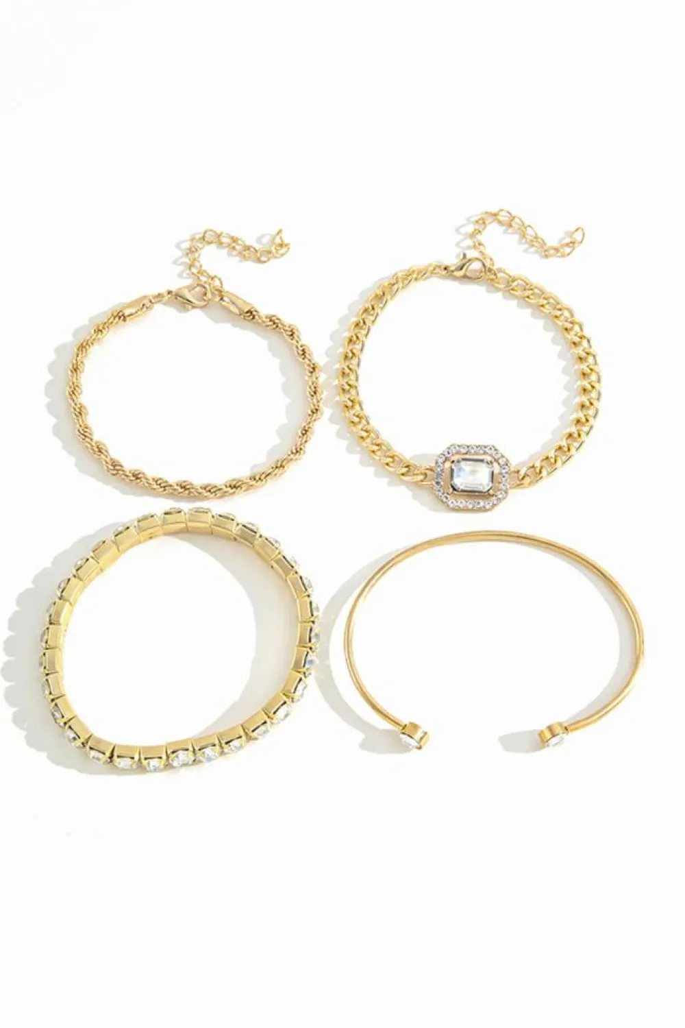 Best Dear-Lover 4pcs Diamond Chained Braided Bangle Bracelet Set Gold