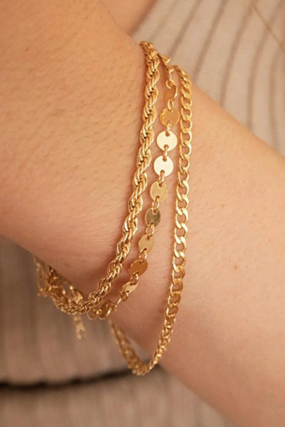 New Dear-Lover 3Pcs Disc Plated Adjustable Chain Bracelet Set Gold