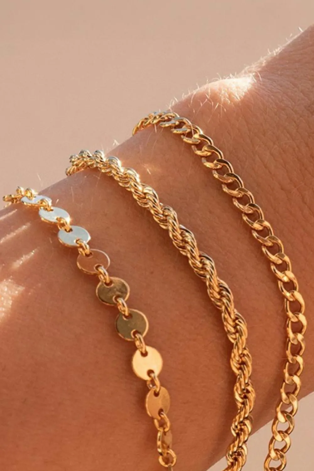 New Dear-Lover 3Pcs Disc Plated Adjustable Chain Bracelet Set Gold