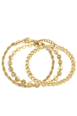 New Dear-Lover 3Pcs Disc Plated Adjustable Chain Bracelet Set Gold