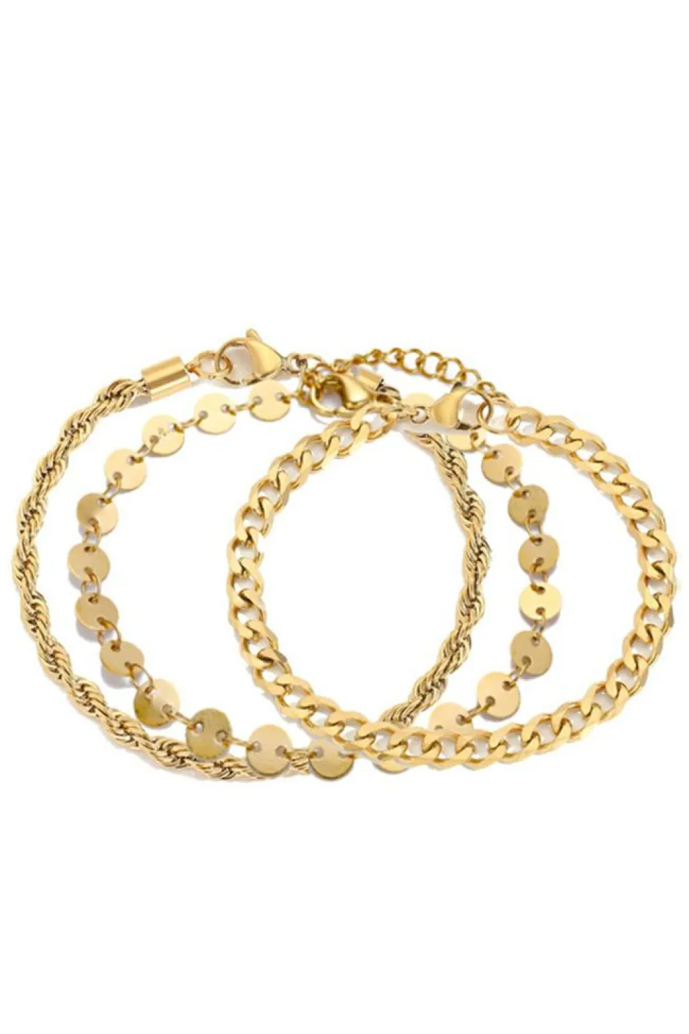 New Dear-Lover 3Pcs Disc Plated Adjustable Chain Bracelet Set Gold