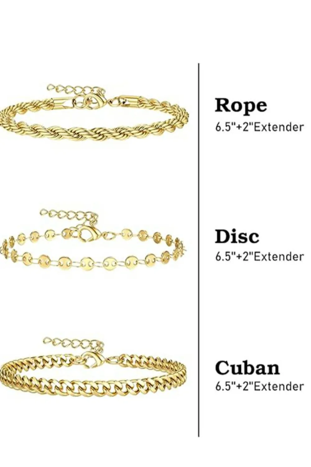 New Dear-Lover 3Pcs Disc Plated Adjustable Chain Bracelet Set Gold