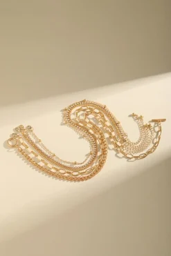 Hot Dear-Lover 5pcs Layered Rhinestone Plated Chain Collarbone Necklaces Set Gold
