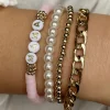 Discount Dear-Lover 4PCS MAMA Pearls Beaded Chain Bracelets Set Gold