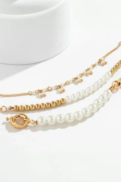 Fashion Dear-Lover 3pcs Pearl Plated Alloy Beaded Bracelet Set Gold