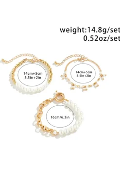 Fashion Dear-Lover 3pcs Pearl Plated Alloy Beaded Bracelet Set Gold