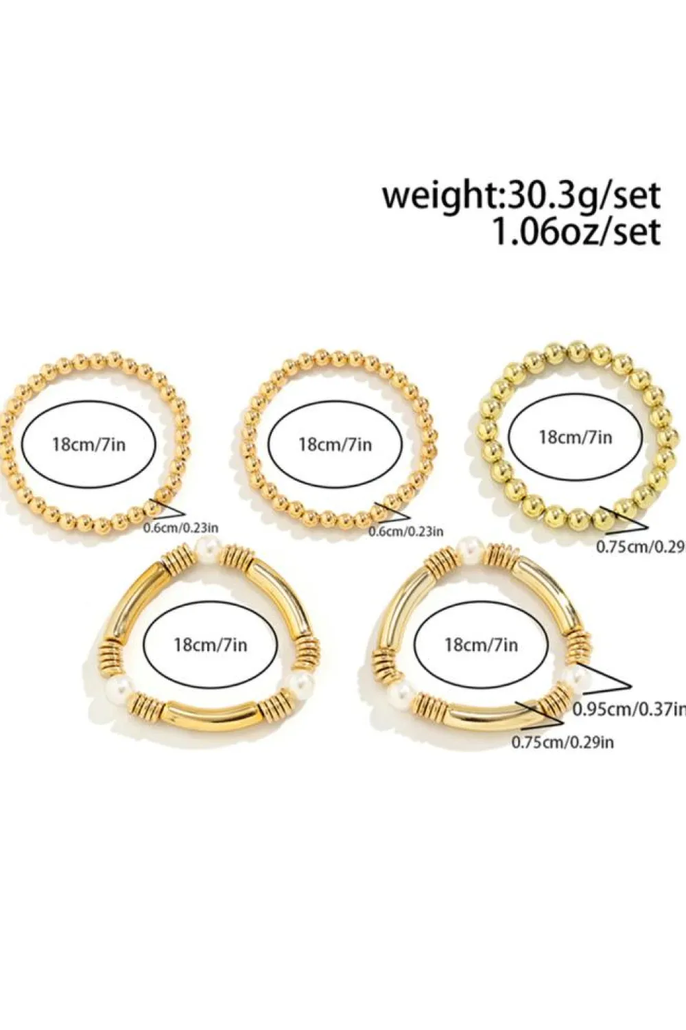 New Dear-Lover 5pcs Pearl Plated Beaded Bracelet Set Gold