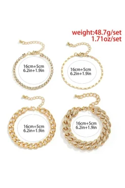Best Dear-Lover 4pcs Rhinestone Decor Adjustable Chain Plated Bracelet Set Gold