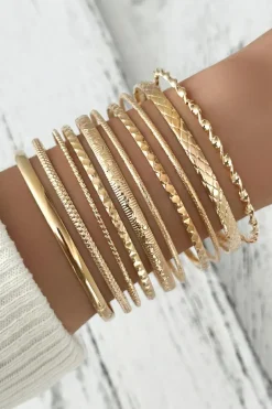 Discount Dear-Lover 10pcs Textured Twisted Stackable Alloy Bracelet Set Gold