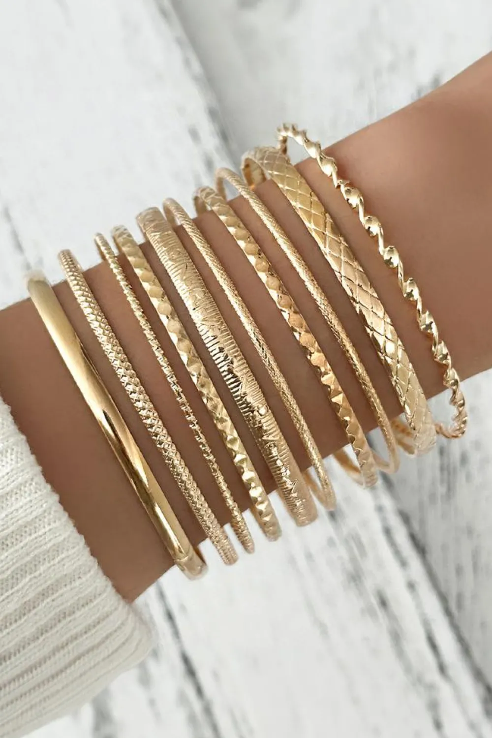Discount Dear-Lover 10pcs Textured Twisted Stackable Alloy Bracelet Set Gold