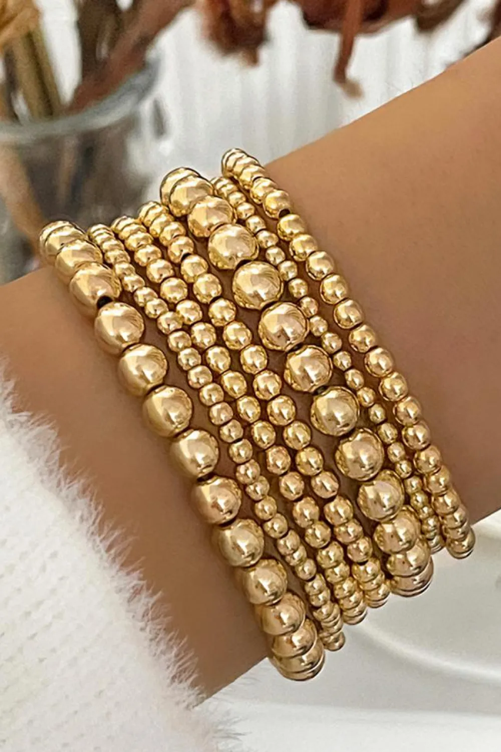 Online Dear-Lover 7pcs/Set Minimalist Plated Beaded Luxury Bracelet Set Gold