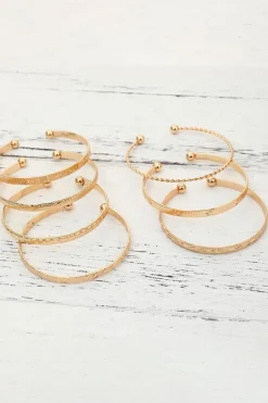 Online Dear-Lover 7pcs/set Textured Plated Open Alloy Bangle Set Gold