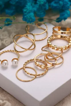 Fashion Dear-Lover 10pcs/set Vintage Plated Alloy Ring Set Gold