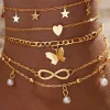Clearance Dear-Lover Pearl Butterfly Multi-layer Pendant Anklet Gold