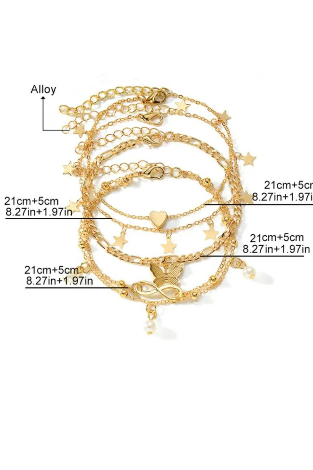 Clearance Dear-Lover Pearl Butterfly Multi-layer Pendant Anklet Gold