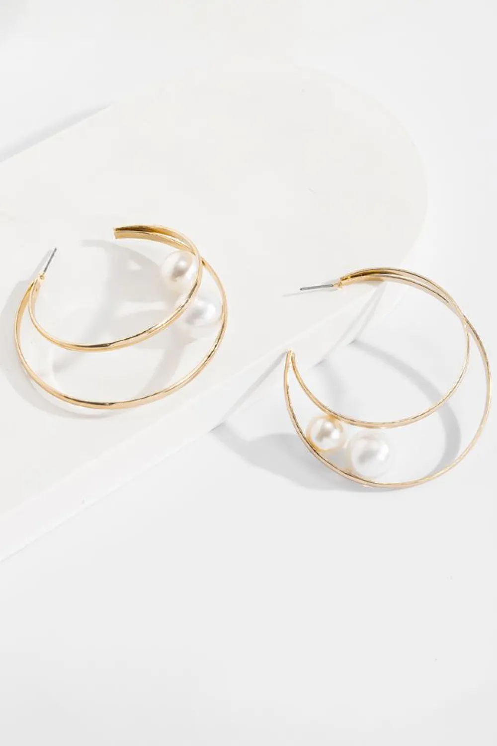 New Dear-Lover Pearl Decor Dual Hook Stud Earrings Gold