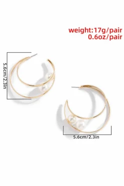 New Dear-Lover Pearl Decor Dual Hook Stud Earrings Gold