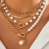 Outlet Dear-Lover Pearl Decor Plated Adjustable Chain Layered Necklace Gold