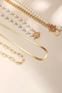 Outlet Dear-Lover Pearl Decor Plated Adjustable Chain Layered Necklace Gold