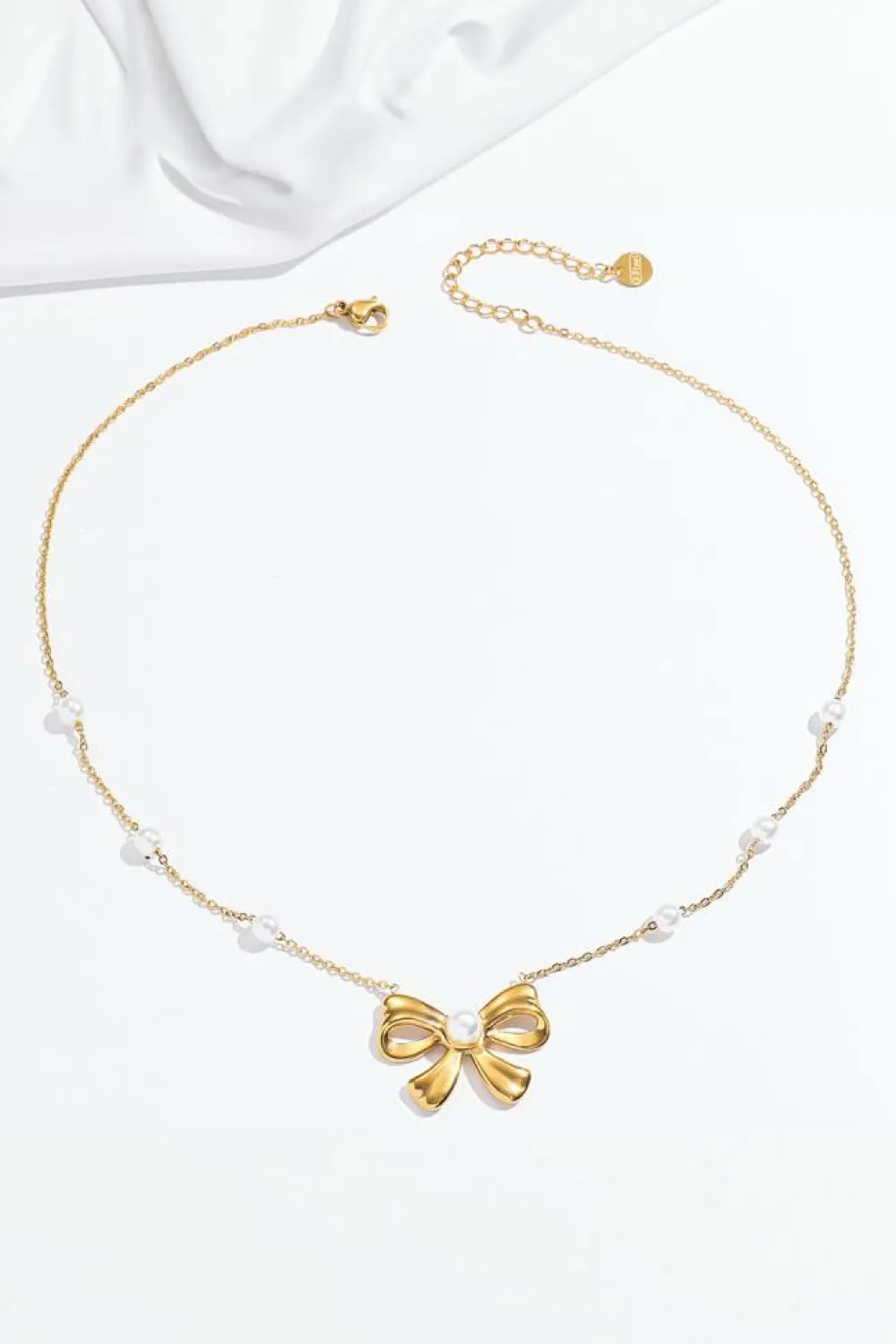 Sale Dear-Lover Pearl Decor Plated Bow Knot Pendant Necklace Gold
