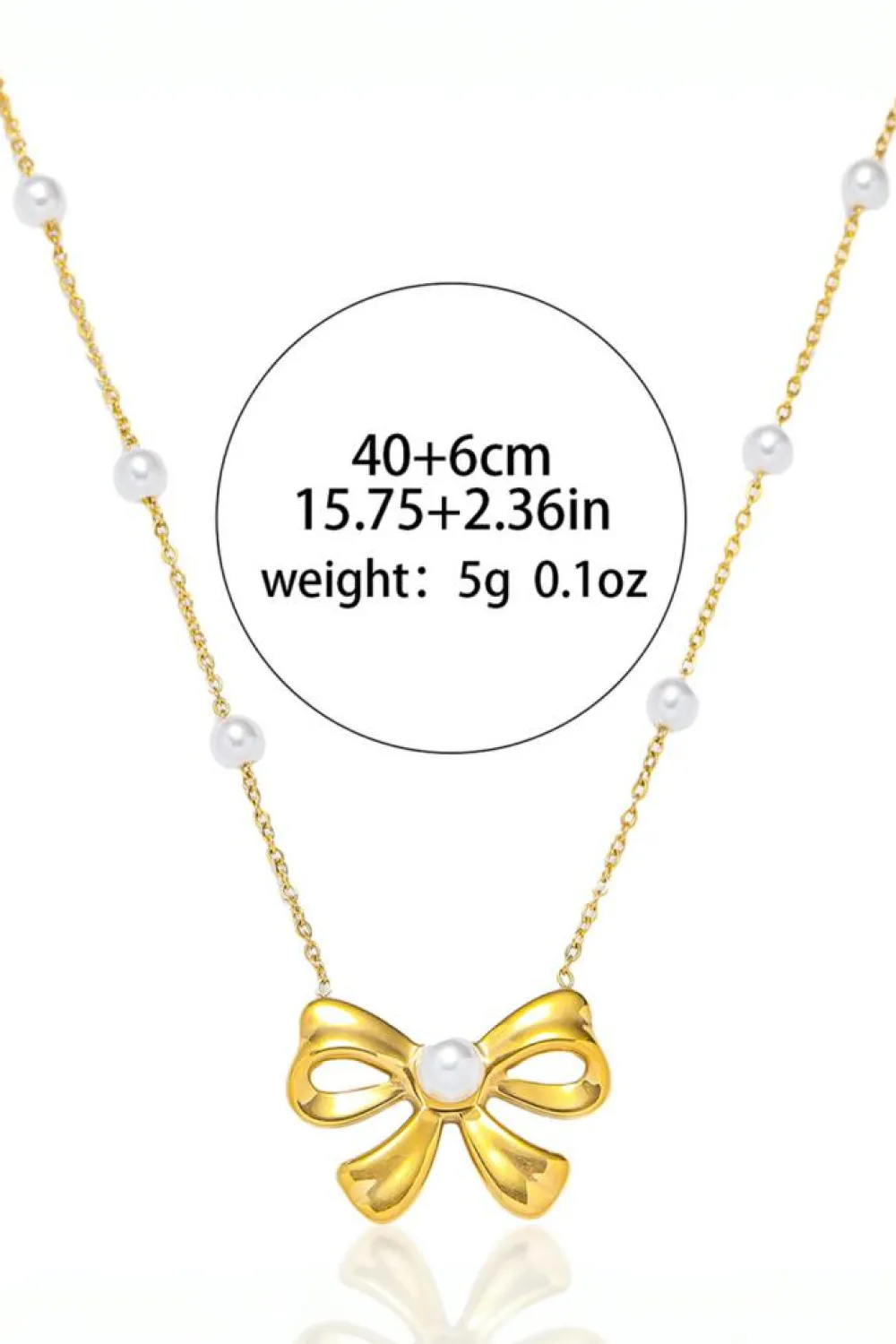 Sale Dear-Lover Pearl Decor Plated Bow Knot Pendant Necklace Gold
