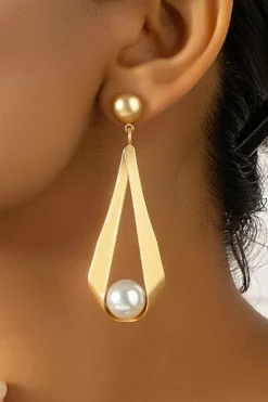 New Dear-Lover Pearl Decor Plated Dangle Stud Earrings Gold