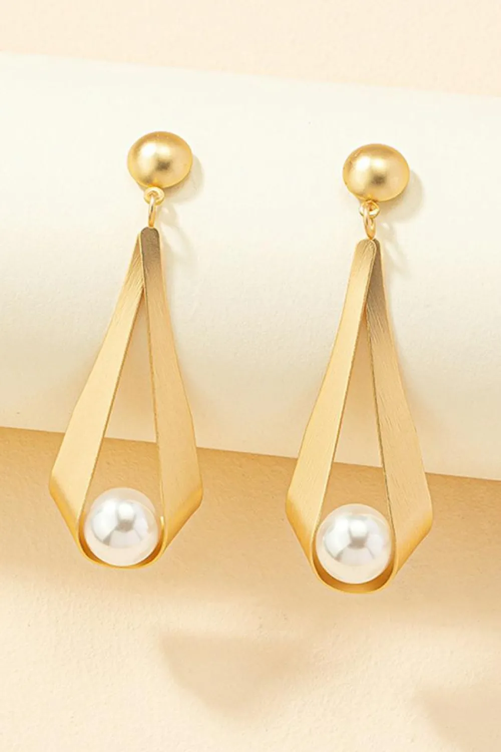 New Dear-Lover Pearl Decor Plated Dangle Stud Earrings Gold