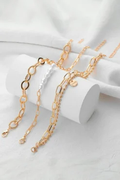 Outlet Dear-Lover Pearl Plated Alloy Adjustable Chain Bracelet Gold