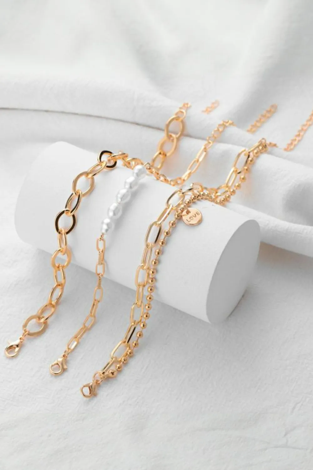 Outlet Dear-Lover Pearl Plated Alloy Adjustable Chain Bracelet Gold