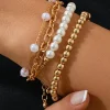 New Dear-Lover Plated Chain Beaded 4 Pcs Bracelet Set Gold