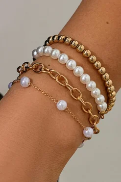 New Dear-Lover Plated Chain Beaded 4 Pcs Bracelet Set Gold