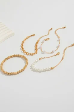 New Dear-Lover Plated Chain Beaded 4 Pcs Bracelet Set Gold
