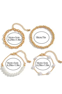 New Dear-Lover Plated Chain Beaded 4 Pcs Bracelet Set Gold