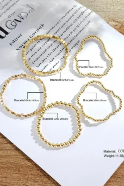 Discount Dear-Lover Plated Cube Beaded 5 Pcs Bracelet Set Gold