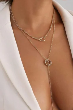 Online Dear-Lover Plated Double Layer O-Ring Long Stick Pendant Chain Necklace Gold