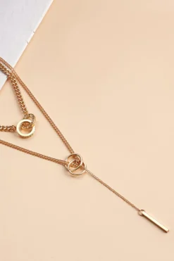 Online Dear-Lover Plated Double Layer O-Ring Long Stick Pendant Chain Necklace Gold