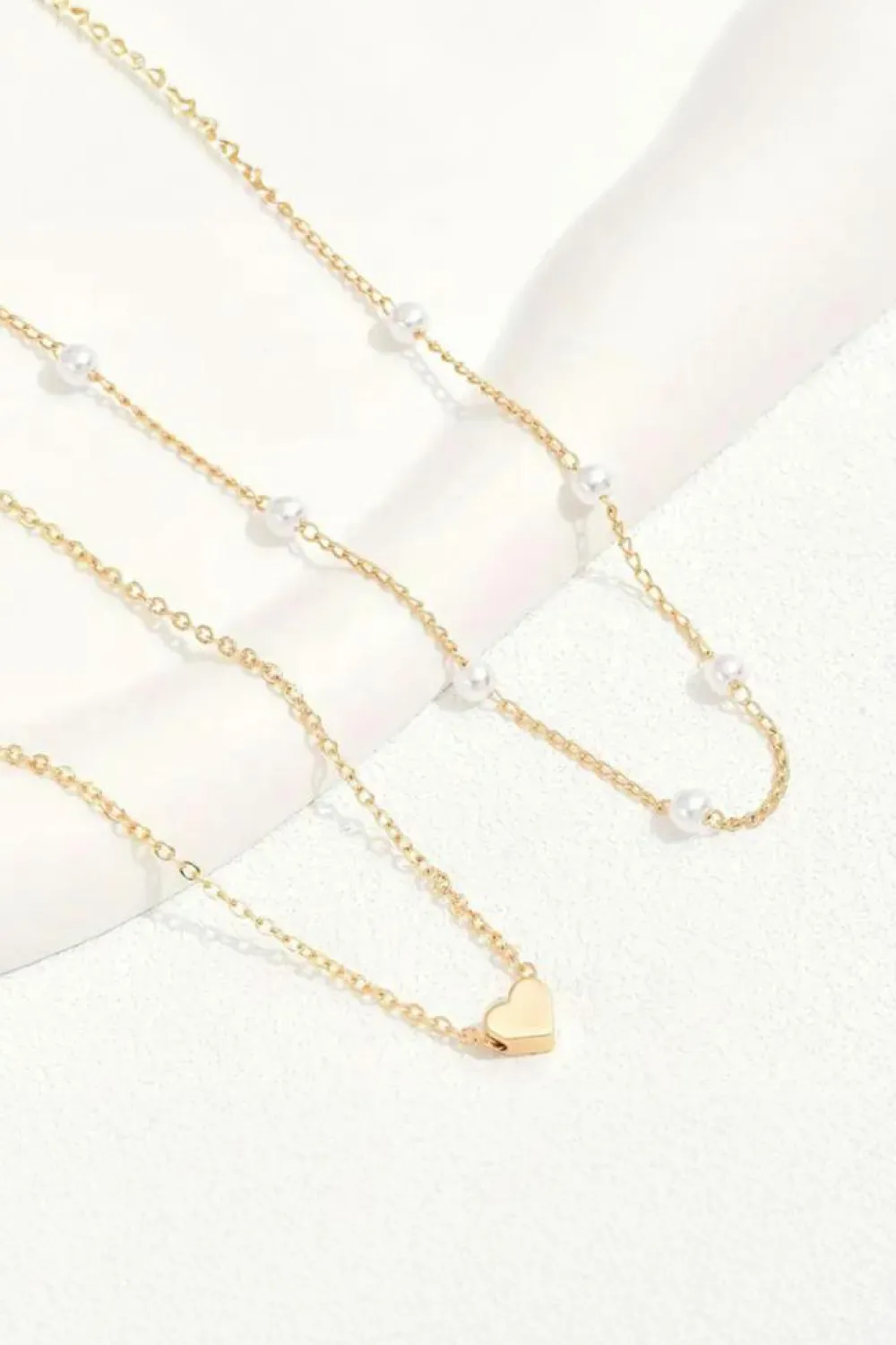 Outlet Dear-Lover Plated Heart and Pearl Detail 2pcs Layered Necklace Gold