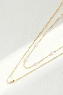 Outlet Dear-Lover Plated Heart and Pearl Detail 2pcs Layered Necklace Gold