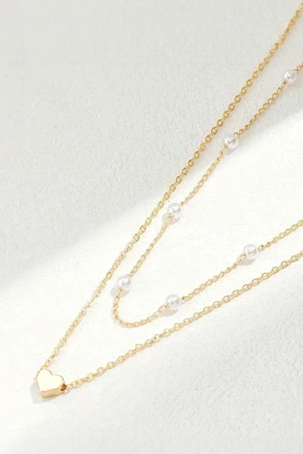 Outlet Dear-Lover Plated Heart and Pearl Detail 2pcs Layered Necklace Gold