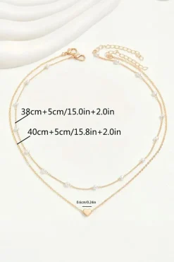 Outlet Dear-Lover Plated Heart and Pearl Detail 2pcs Layered Necklace Gold
