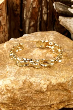 Best Dear-Lover Plated Irregular Textured Half Open Bracelet Gold