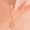New Dear-Lover Plated Rhinestone Bowknot Pendant Necklace Gold