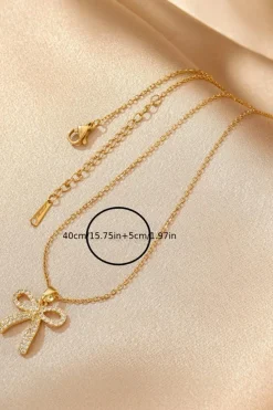 New Dear-Lover Plated Rhinestone Bowknot Pendant Necklace Gold