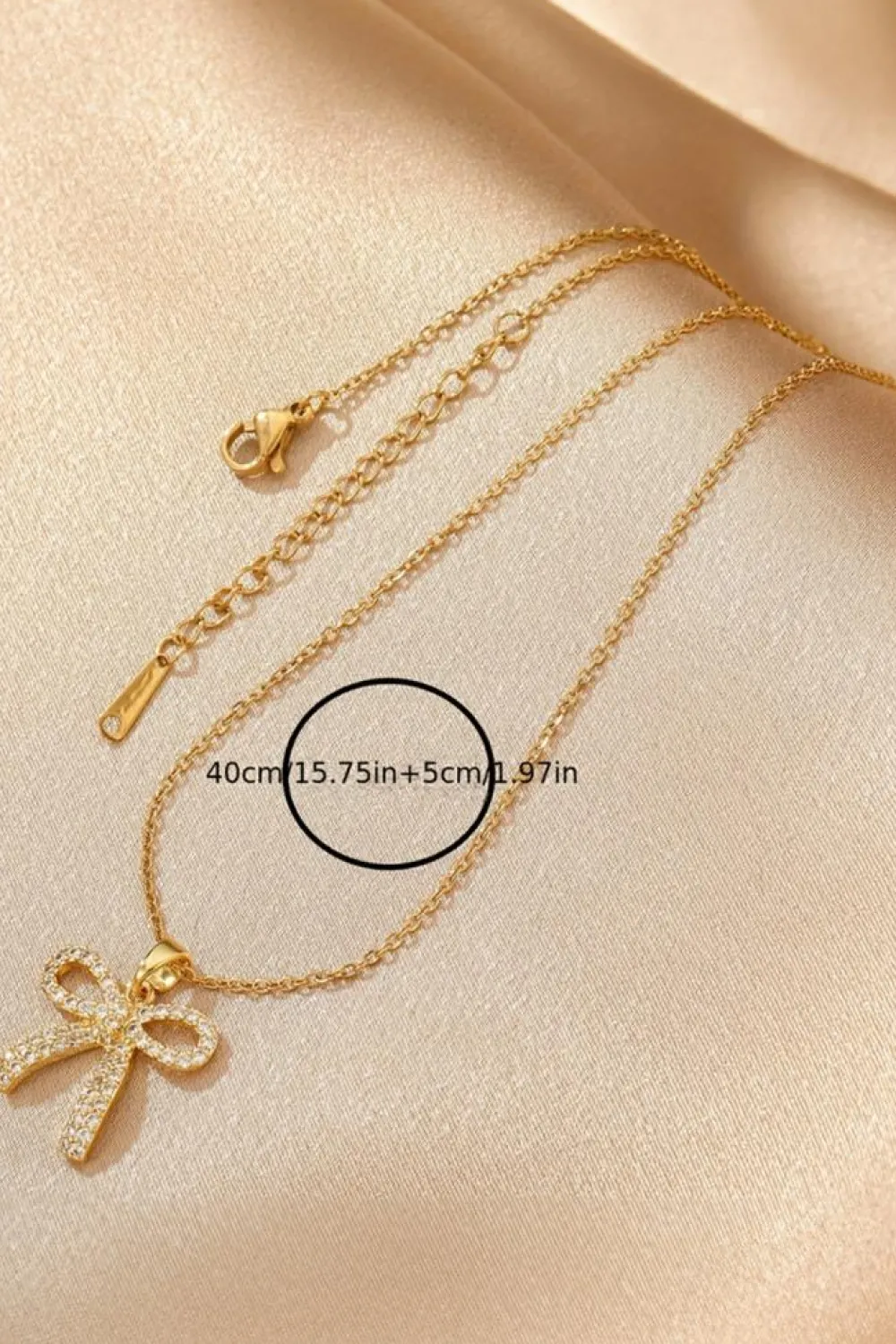 New Dear-Lover Plated Rhinestone Bowknot Pendant Necklace Gold