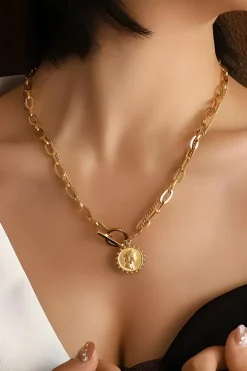 Outlet Dear-Lover Plated Vintage Carved Coin Pendant Chain Necklace Gold