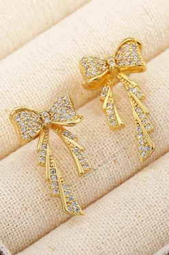 Clearance Dear-Lover Rhinestone Bow Knot Plated Stud Earrings Gold
