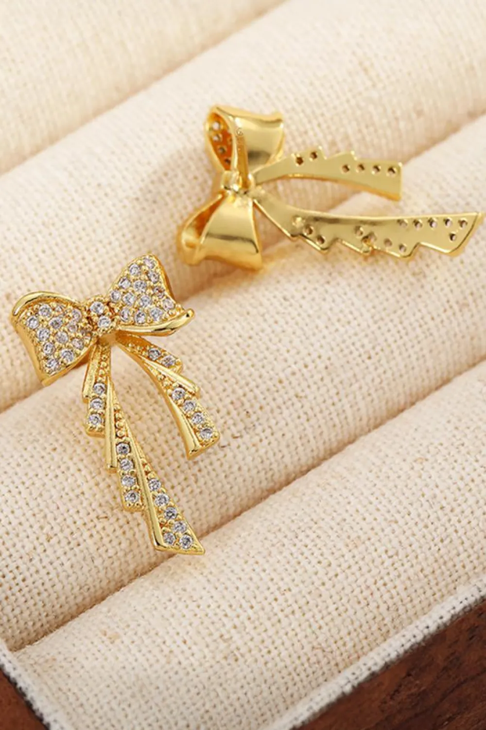 Clearance Dear-Lover Rhinestone Bow Knot Plated Stud Earrings Gold