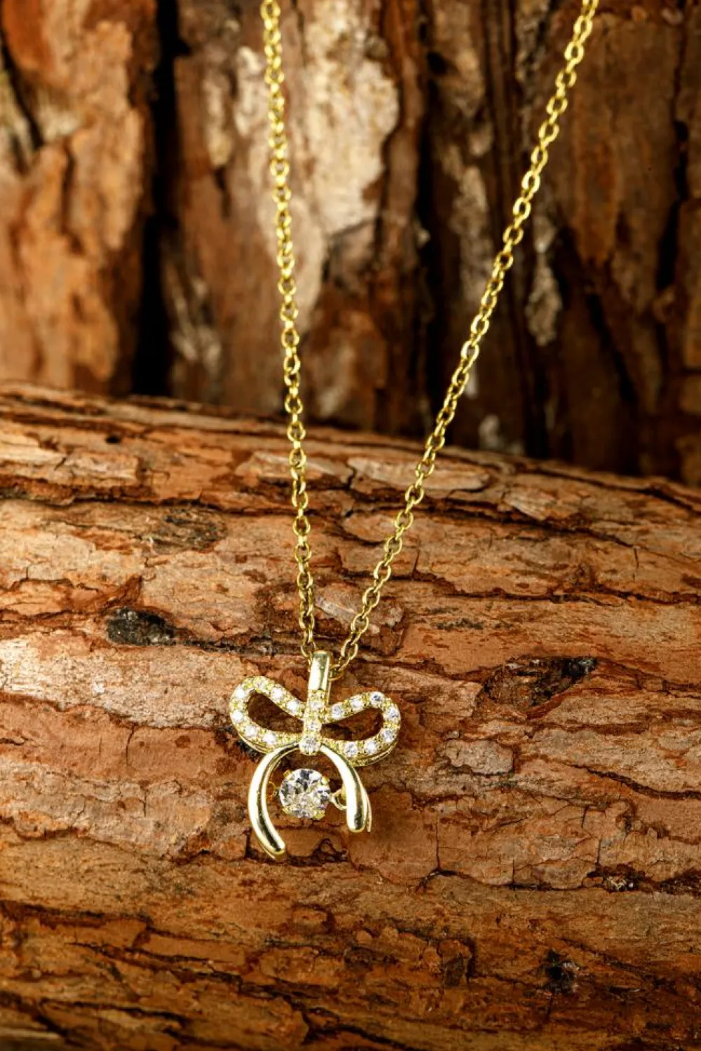Hot Dear-Lover Rhinestone Bow Knot Pendant Plated Alloy Necklace Gold