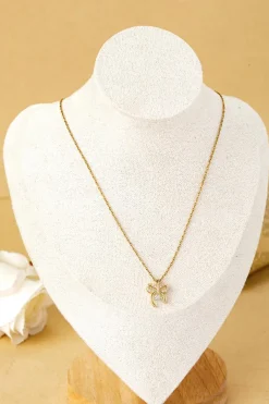 Hot Dear-Lover Rhinestone Bow Knot Pendant Plated Alloy Necklace Gold