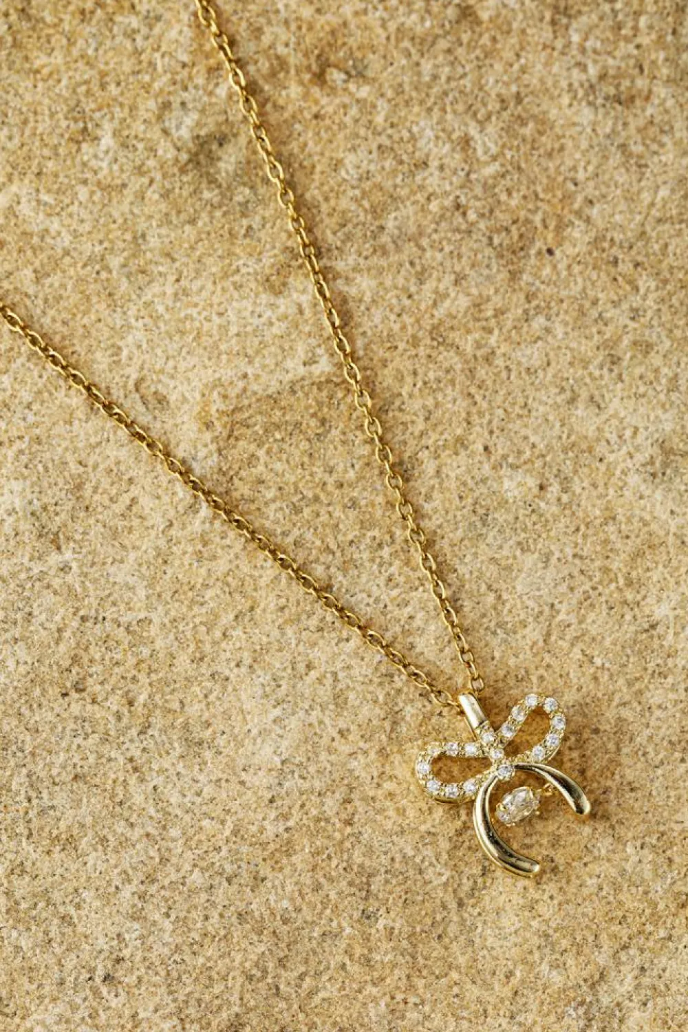 Hot Dear-Lover Rhinestone Bow Knot Pendant Plated Alloy Necklace Gold